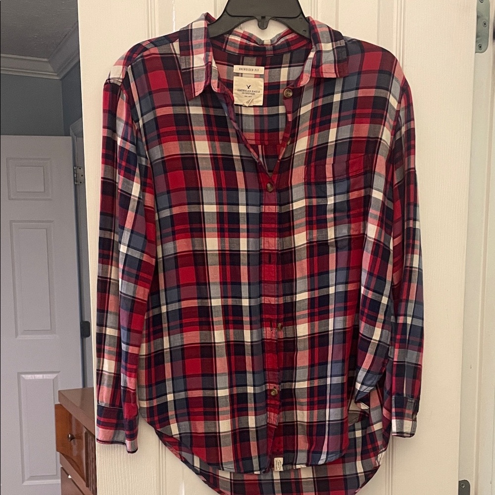 Red and Blue Plaid Button-Up Shirt